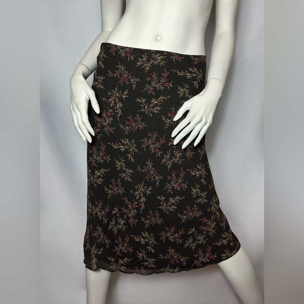 Banana Republic Silk Brown Floral Midi Skirt